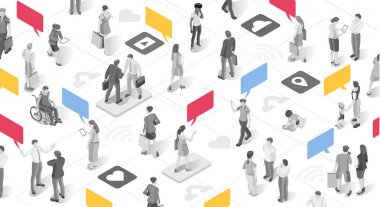 İnsanlar ve pazarlama iletişim vektör sohbet kabarcık