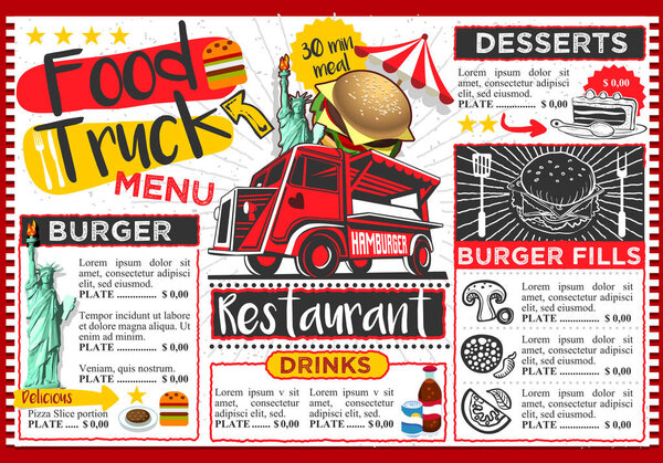 Food Truck Festival Vector Menu Template Design