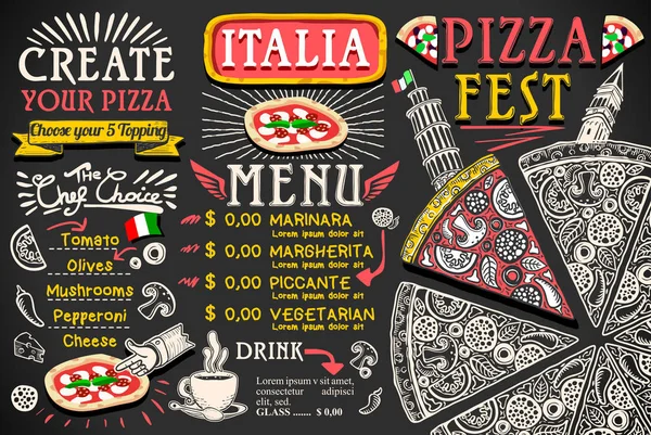 Pizza meny italiensk mat vektor Design — Stock vektor