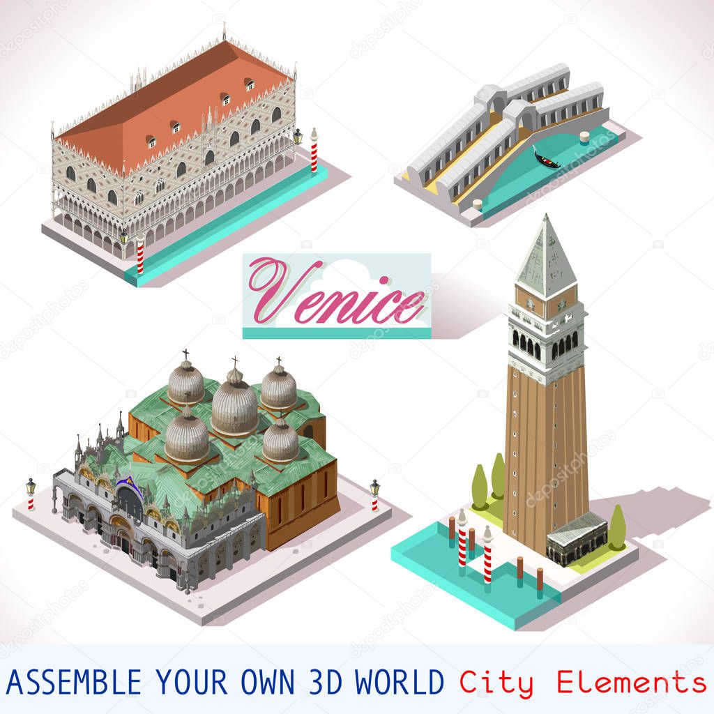 Venice Isometric Buildings Vector Game Icon Set