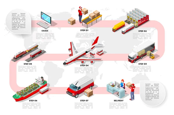 Międzynarodowy handel logistyka sieci izometryczny wektora Infographic — Wektor stockowy