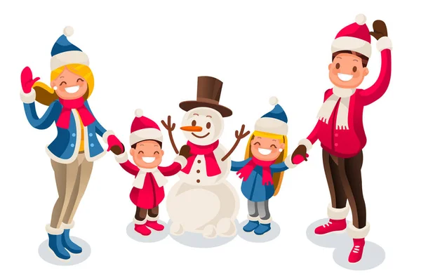 Winterpret isometrische mensen Cartoon familie en — Stockvector