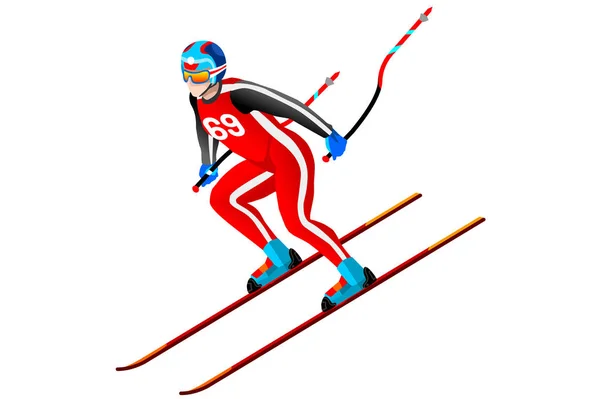 Esqui Alpino Downhill Clipart — Vetor de Stock