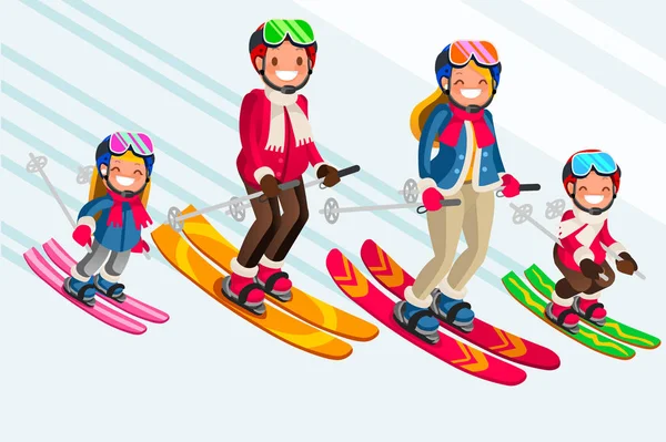 Ensemble vectoriel familial pour skieurs de neige — Image vectorielle