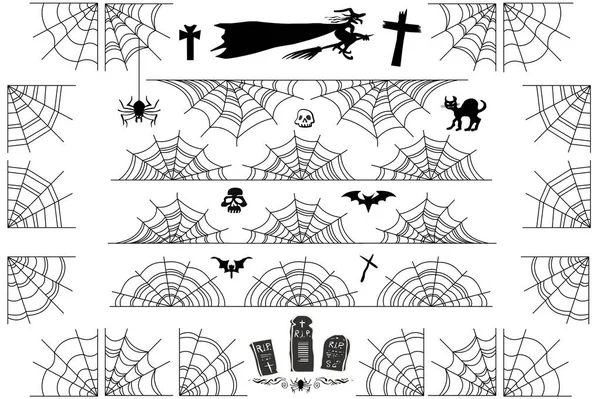 Marco de fronteras y esquinas vectoriales de telaraña de Halloween — Vector de stock