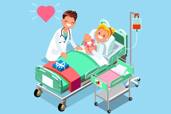 Ο γιατρός και το μωρό ιατρική ισομετρική άτομα — Διανυσματικό Αρχείο