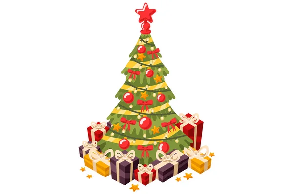 Christmas Tree 3d platte vectorillustratie — Stockvector