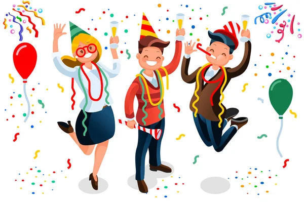Nieuwjaar Bash mensen vieren feest illustratie — Stockvector