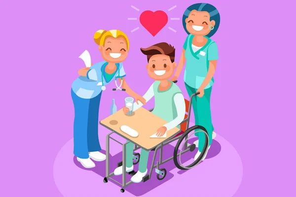 Man in Wheel Chair Isometric People Vector — Stock Vector