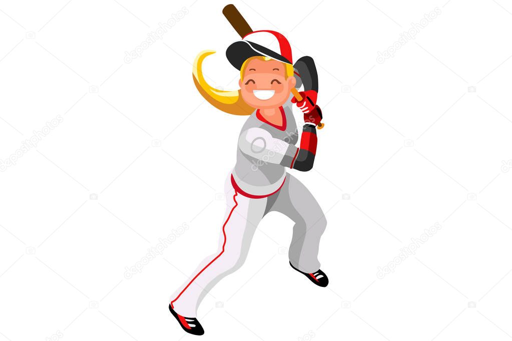 Background of baseball with vector mascotte. Sport poster with mlb player. 3d flat isometric people cartoon illustration.