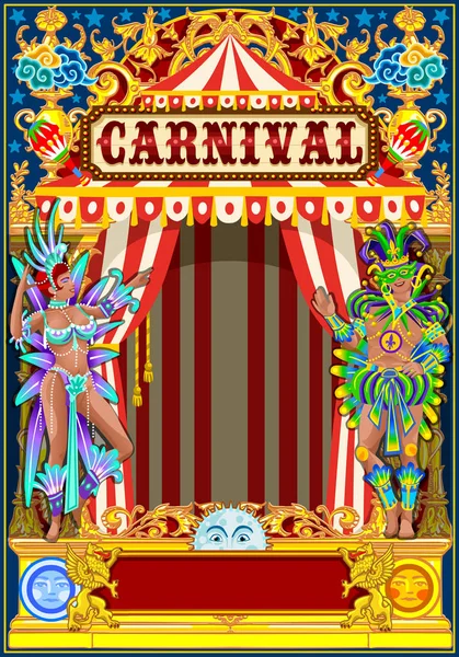 Carnaval Cartel de oro y rojo — Vector de stock
