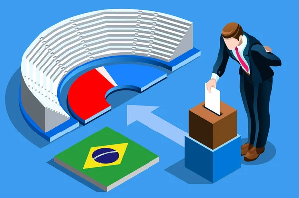 Brasil Conceito Votação Eleitoral Homem Brasileiro Colocando Voto Urna Isométrica —  Vetores de Stock