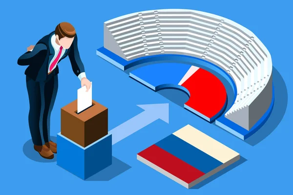 Russland Wahlkonzept Russischer Mann Der Seine Stimme Die Isometrische Wahlurne — Stockvektor