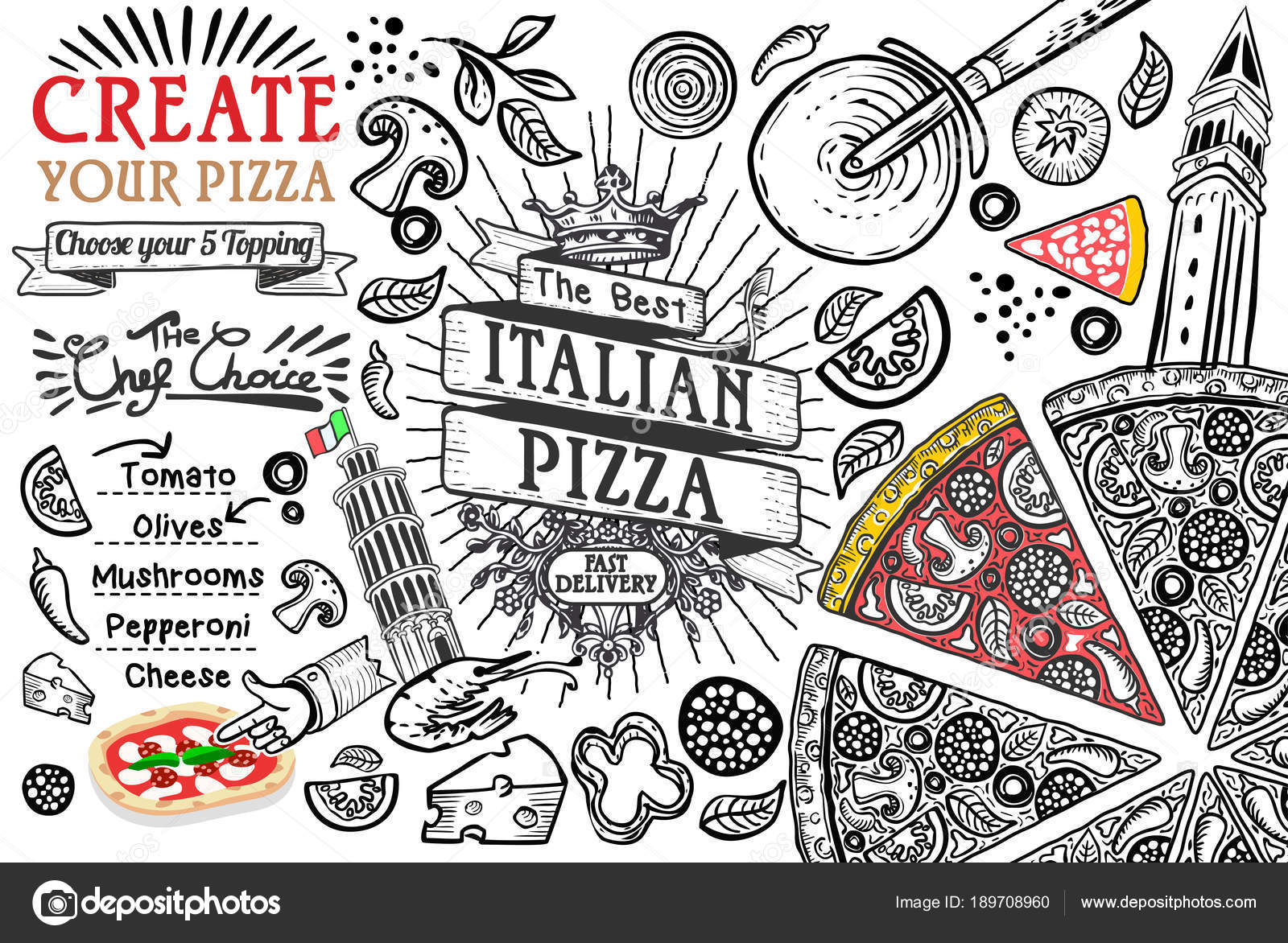 Italienische Lebensmittelzutaten als PizzaDoodle