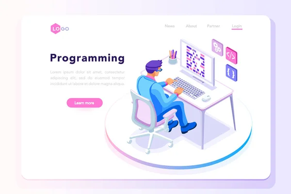 Programming landing page template — Stock Vector