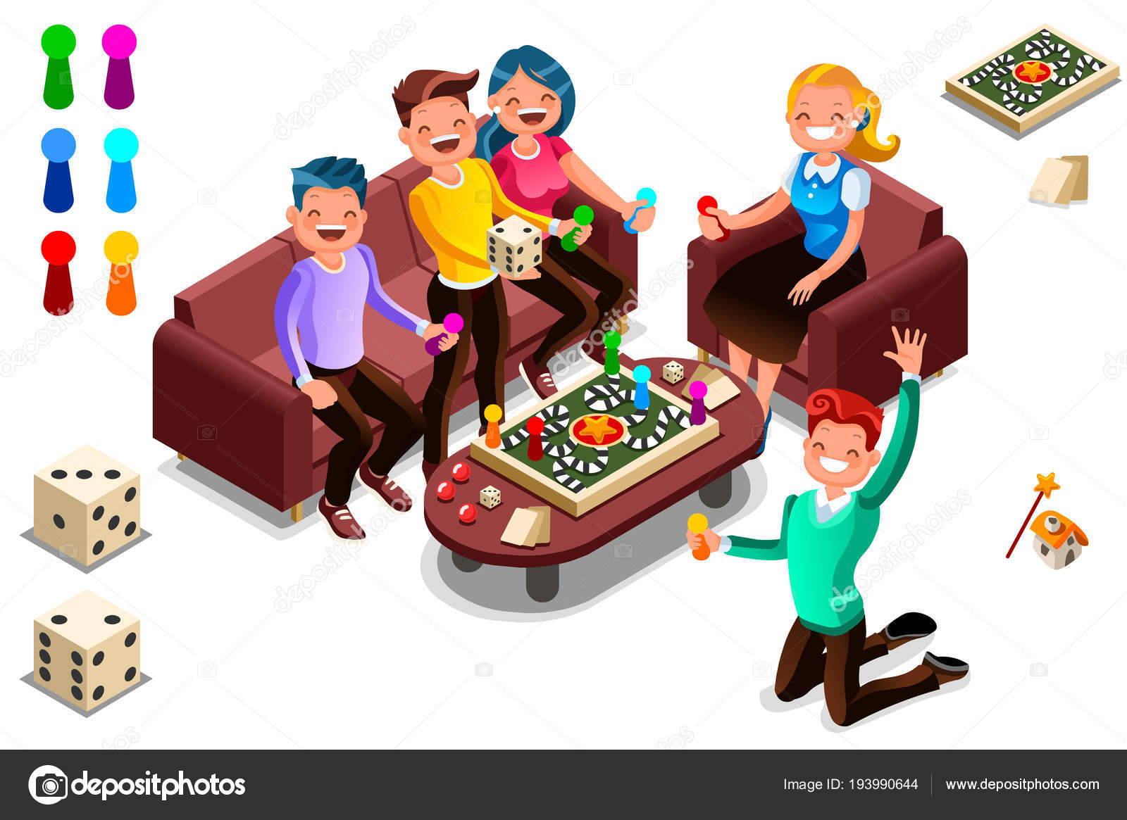 Adults Leisure Board Games Isometric People Activity Cartoon