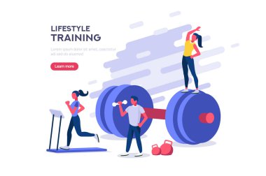 Spor eğlencesi, gençlerin dinlenmesi ve dinlenmesi için keyifli bir eğlence. Enerjinizi güçlü bir şekilde eğitme etkinliği yaşam tarzınız için sağlıklı bir güç. Yaşam ekipmanı düz vektör çizimi..