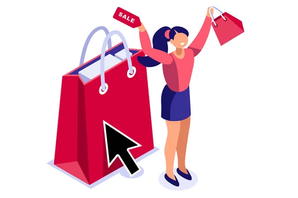 Consumer buy concept. Layout online for female fashion customer. Paying buyer on modern e-commerce, person at payment interface. Conceptual graphic for ecommerce. Cartoon flat vector illustration. — Stock vektor
