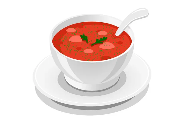 Gusto appetitoso di una zuppa, simbolo di salsa. Gusto delizioso gustoso di cibo, pasto veloce al fastfood, concetto di snack. Illustrazione concettuale simbolica del vettore piatto del fumetto . — Vettoriale Stock