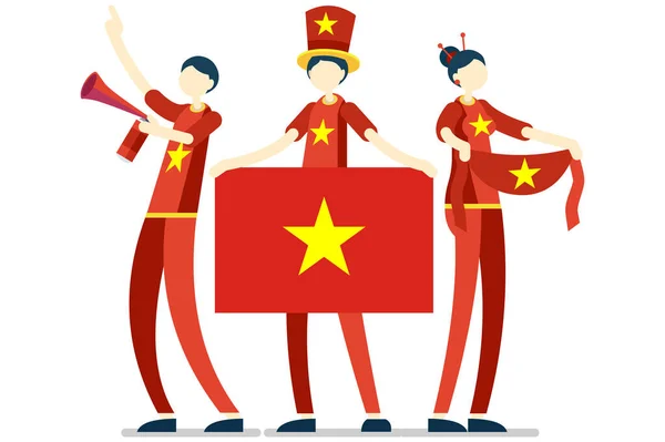Πλήθος Ανθρώπων Γιορτάζουν Την Εθνική Ημέρα Του Βιετνάμ Μια Σημαία — Διανυσματικό Αρχείο