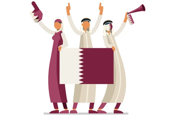 Tłum Ludzi Świętuje Narodowy Dzień Kataru Flagą Katarczycy Świętują Drużynę — Wektor stockowy