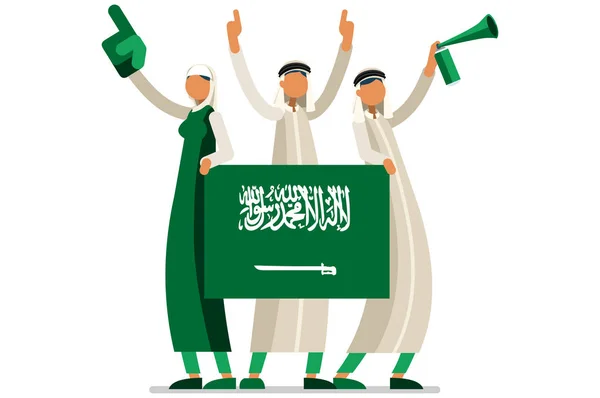 Folla Persone Festeggia Festa Nazionale Dell Arabia Saudita Con Una — Vettoriale Stock
