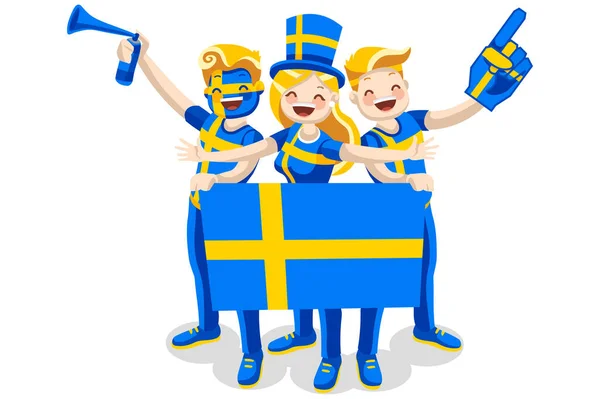 Dav Osob Slaví Národní Den Švédska Vlajkou Švédi Slaví Fotbalový — Stockový vektor