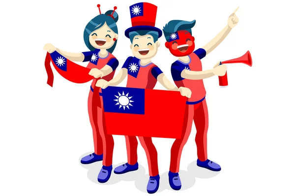 Multidão Pessoas Celebra Dia Nacional Taiwan Com Uma Bandeira Taiwaneses — Vetor de Stock