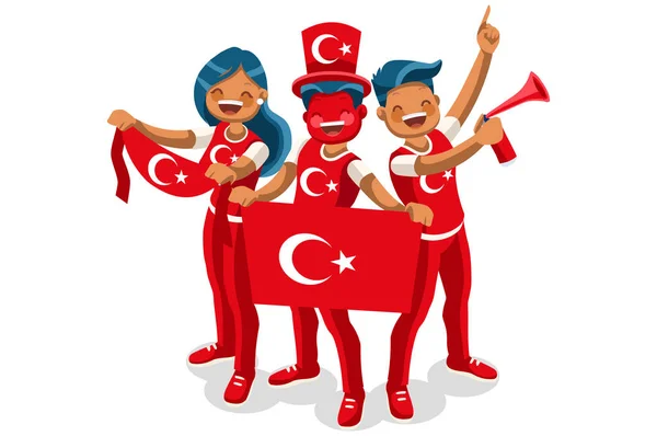 Foule Célèbre Fête Nationale Turquie Avec Drapeau Peuple Turc Fête — Image vectorielle