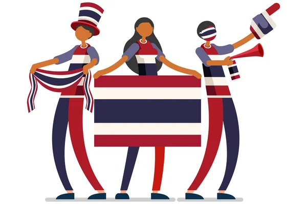 Folkmassan Personer Firar Thailands Nationaldag Med Flagga Thailändare Firar Ett — Stock vektor