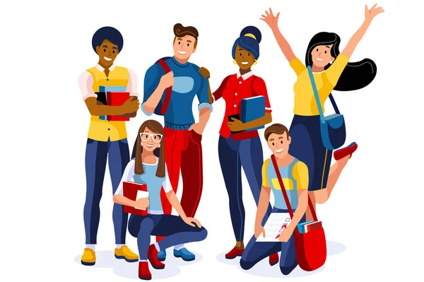 Sınıfta diploma için kitap okuyan bir öğrenci. Diploma sınavı için sınıf çalışması, online cihaz üzerinde çalışan akademi öğrencisi. Öğrenciler için diplomalar, akademi eğitimi. Vektör.