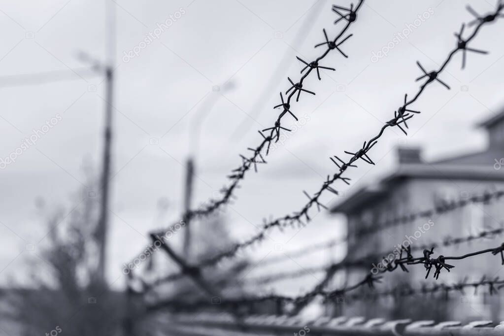 high security colony fenced with barbed wire for criminals with life imprisonment