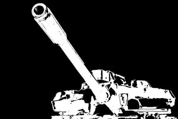 Tank zırhı üzerindeki namlunun çizimi kendinden güdümlü topçu teçhizatıyla savaşıyor.