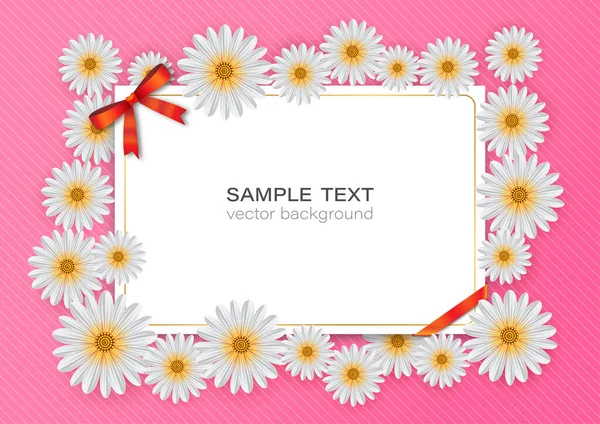 Card Beautiful Flower Red Ribbons Line Strip Pink Color Gradient — Stock Vector