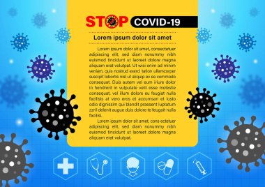Covid-19 işaretli tıbbi geçmiş. Virüs sembolü ve düz simge, Vektör İllüstrasyon Kavramı Virüsü 