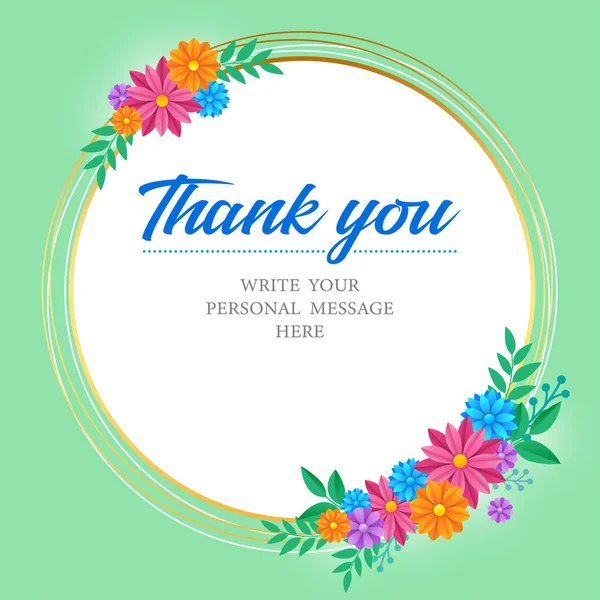 ありがとうカード サークルフレームとあなたのメッセージを置くために無料のスペースにカラフルな花の花束 ベクターイラスト — ストックベクタ