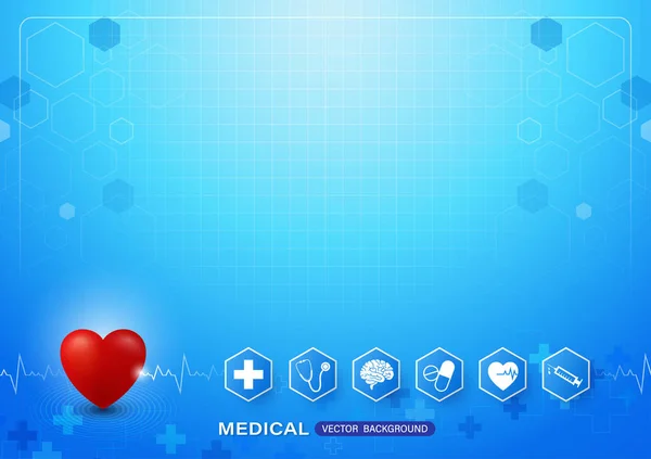 Medical Abstract Background Heart Heartbeat Flat Icons Design Concept Blue — Stock Vector