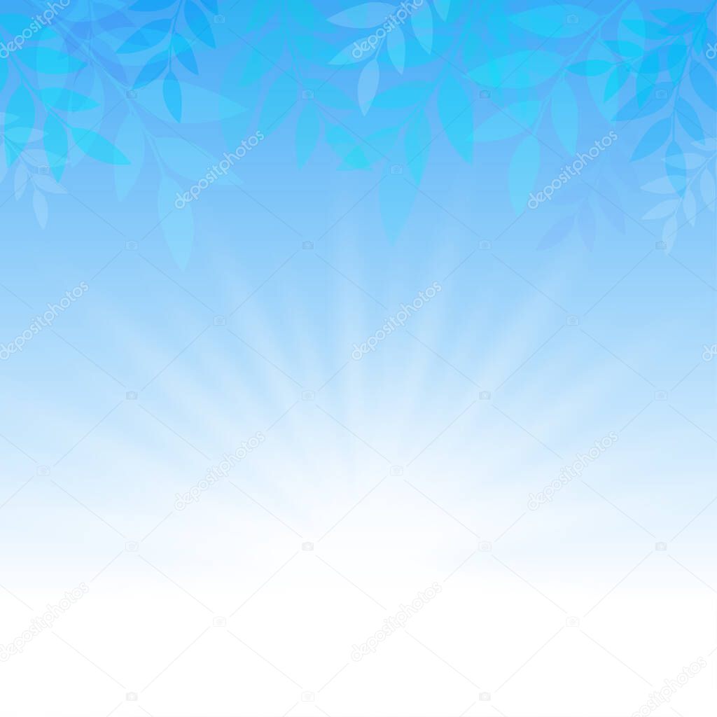 Abstract leaves on blue gradient background. Vector illustration