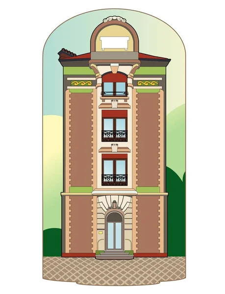 Gebouw met rode gordijnen — Stockvector