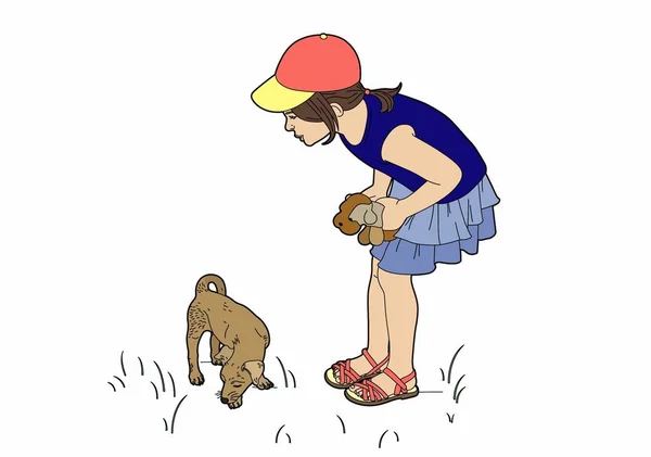 Девочка с маленькой собачкой — стоковый вектор