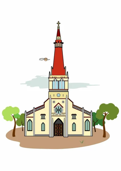 Vector de una iglesia de techo rojo — Vector de stock