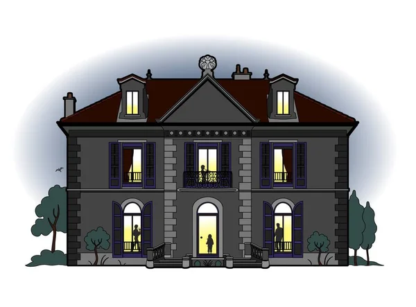 Petit château à la tombée de la nuit — Image vectorielle