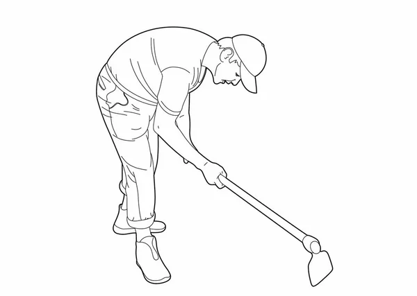 Zeichnung eines Mannes mit einem Spaten — Stockvektor