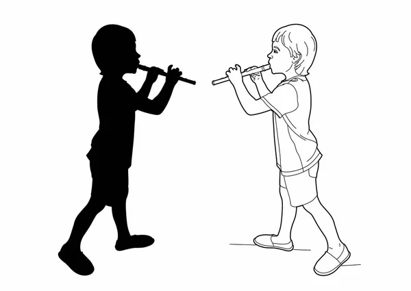 Dibujo y sombra de un flautista — Archivo Imágenes Vectoriales