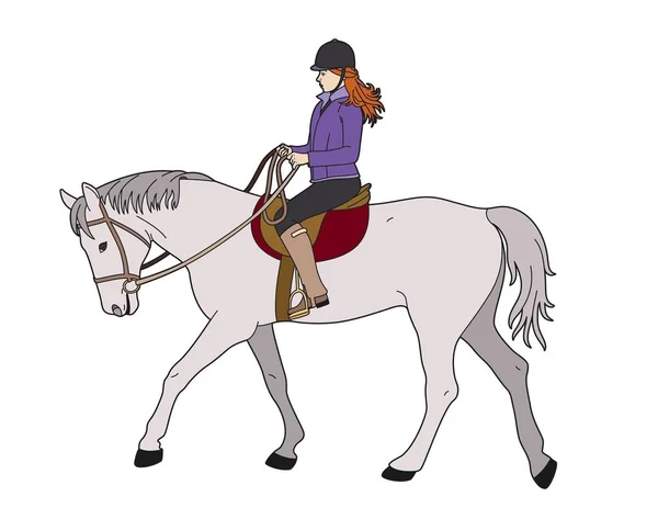 Vector Illustration Woman Gray Horse — Stock Vector