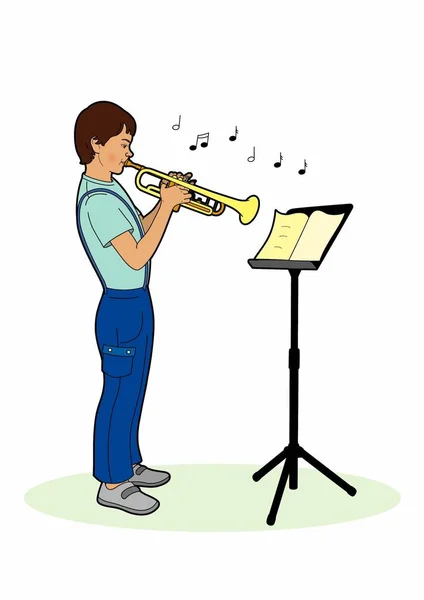 Вектор Иллюстрации Мальчика Играющего Трубе — стоковый вектор