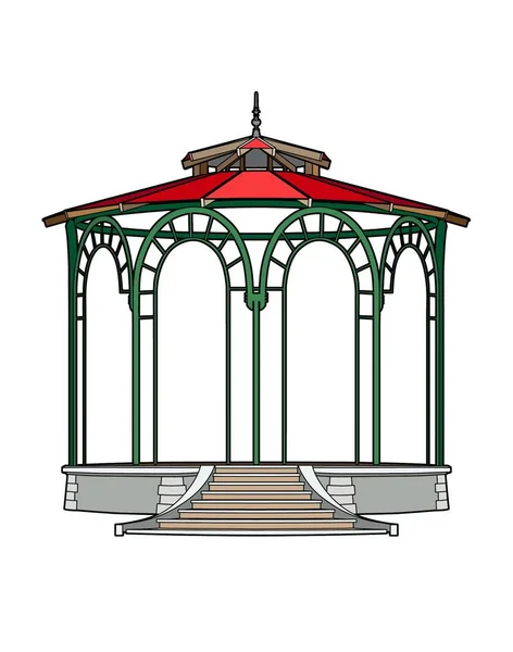 Vektor Illustration Eines Musikpavillons Mit Rotem Dach Folge — Stockvektor