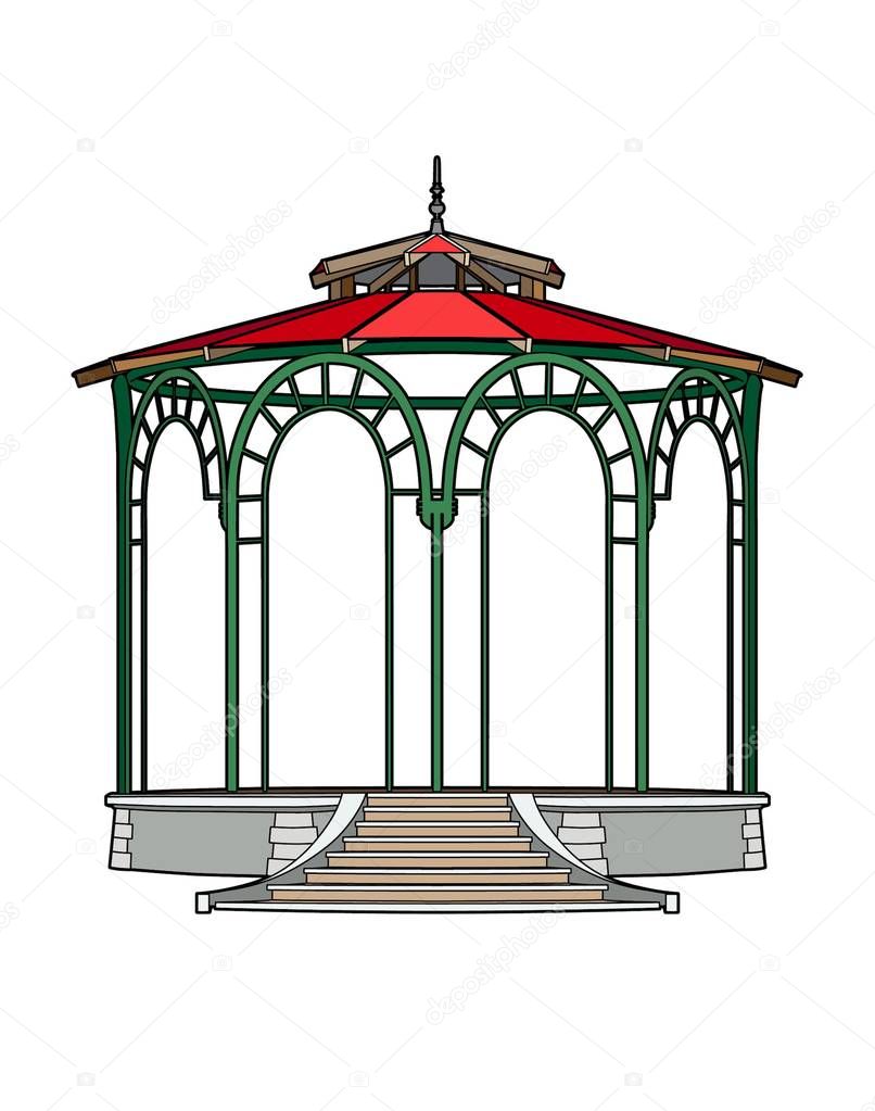Vector illustration of a  bandstand with red roof, EPS 8 file