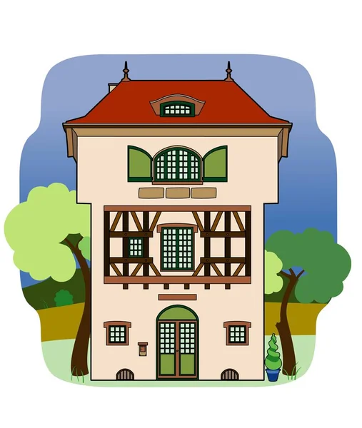 Ilustración Vectorial Una Casa Medieval Archivo Eps — Vector de stock