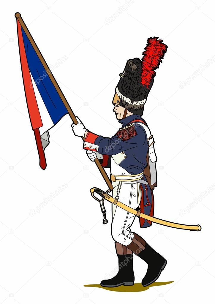 Napoleonic soldier with a flag, EPS 10 file